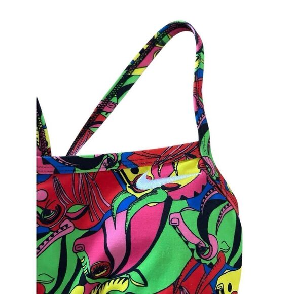 New NIKE HydraStrong Racer Back Printed Women L Red One Piece Swimsuit Cow - Picture 3 of 4